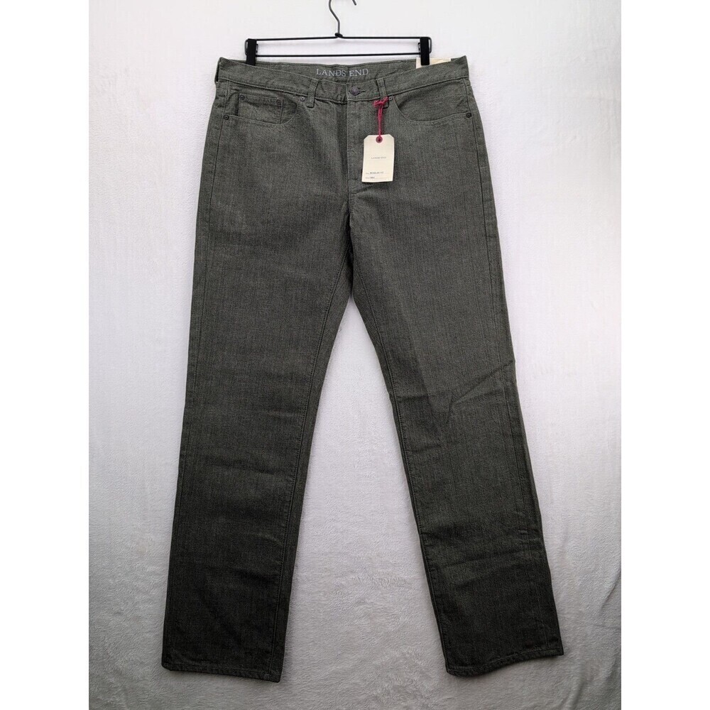 Lands' End Regular Fit Coupe Simple Olive/Green jeans Mens size 36x34 NWT